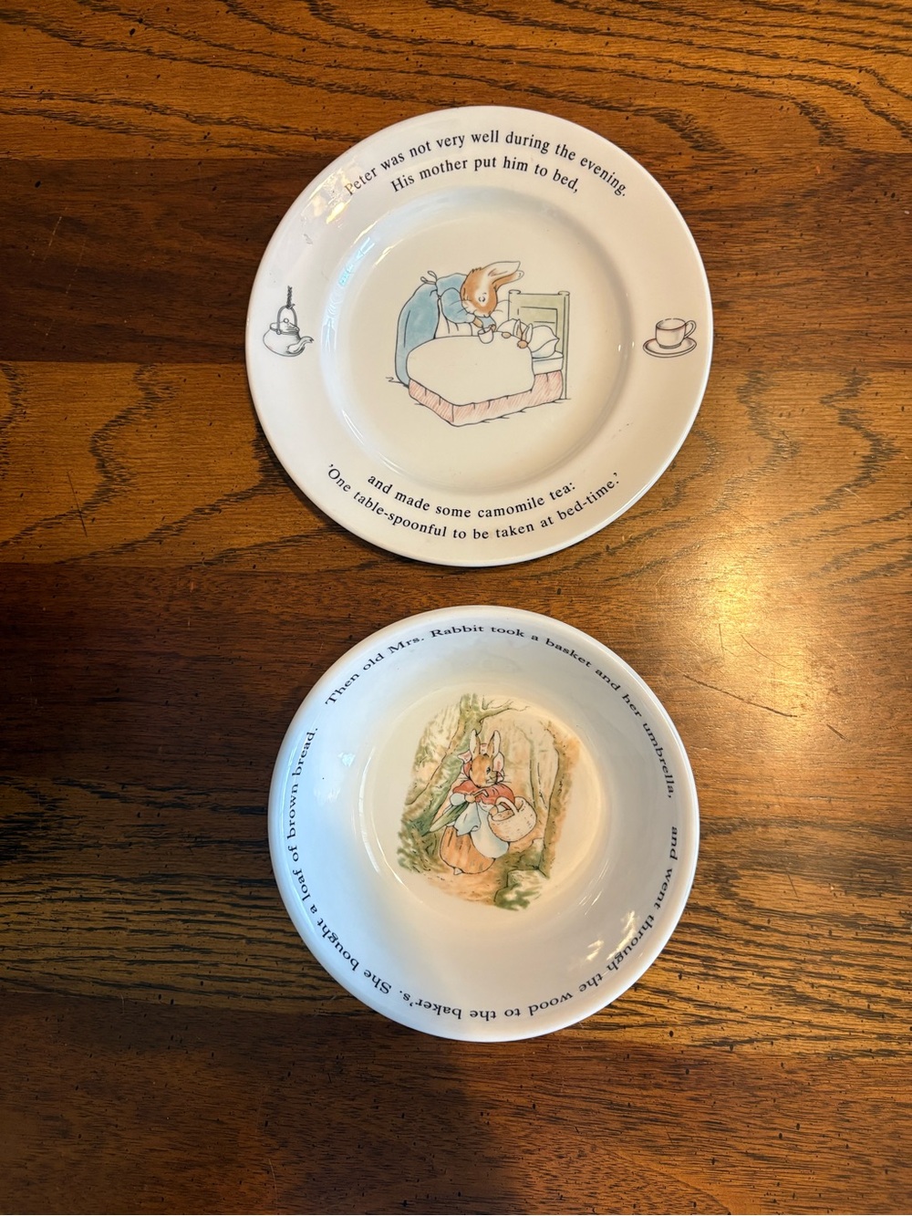 Beatrix Potter Wedgwood Children's Bunny Story Ceramic Bowls and saucer.